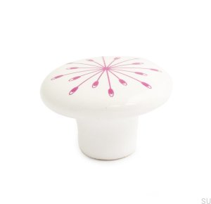 Möbelknopf Jacob Porzellan weiß mit pink (2 Stück)