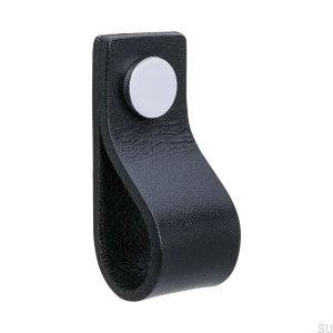 Schleife 65 Möbelgriff, schwarzes Leder mit Chrom