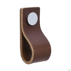 Schleife 65 Möbelgriff, braunes Leder mit Chrom