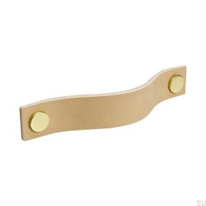 Schlaufe 128 langer Möbelgriff, Naturleder mit Messing