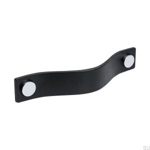 Langer Möbelgriff Loop 128, schwarzes Leder mit Chrom