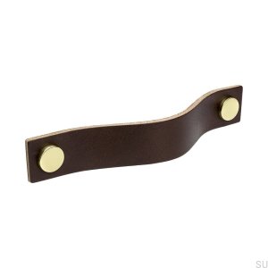 Schlaufe 128 länglicher Möbelgriff, braunes Leder mit Messing