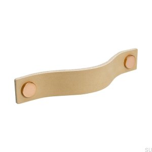 Schlaufe 128 langer Möbelgriff, Naturleder mit Kupfer