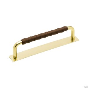 Länglicher Möbelgriff mit Royal Deluxe Pad 128 Messingbraunem Leder