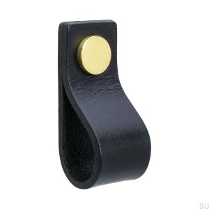 Schleife 65 Möbelgriff, schwarzes Leder mit Gold