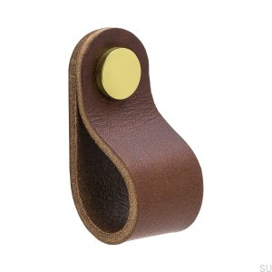 Möbelgriff Loop Round 65, Leder braun mit Gold