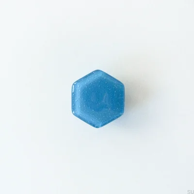Blauer Sechskant-Möbelknopf aus Glas