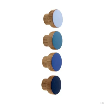 Möbelknopf Schlicht, Holz, Emailliert, Cool Blue, Öl, Weiß