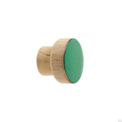 Möbelknopf Einfach, Holz, Emailliert, Grün, Öl, Weiß