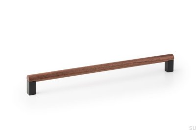 Eto 320 Länglicher Möbelgriff aus Holz Nussbaum mit grauem Aluminium