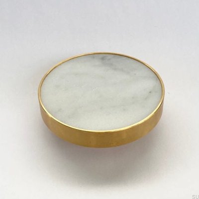 Marbelo XL Möbelknopf, gebürstetes Messing, weißer Marmor