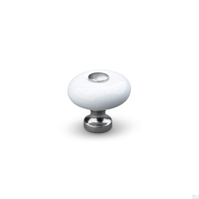 Tods 30 Porzellan-Möbelknopf in Weiß mit gebürstetem Silber