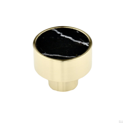 Möbelknopf Marbelo M Messing gebürsteter schwarzer Marmor