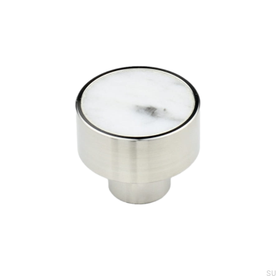 Marbelo L Stahl-Möbelknopf aus weißem Marmor