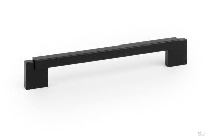 Länglicher Möbelgriff Duo Mini 160, Holz, Schwarz mit schwarzem Aluminium