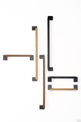 Länglicher Möbelgriff Duo Mini 320, Holz, Schwarz mit schwarzem Aluminium