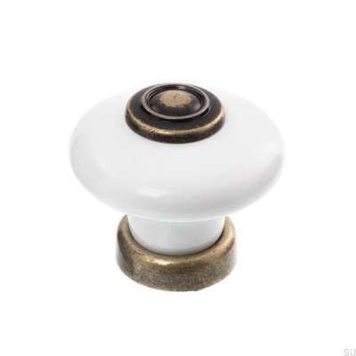 Möbelknopf 3851 Porzellan mit Antikbronze