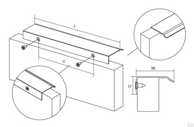Curve 128 Edge Möbelgriff, gebürstetes Aluminiumgrau