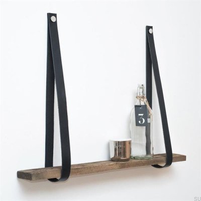 Schwarzer Regalhalter aus Leder mit Nickel