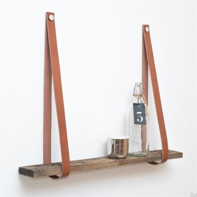 Brauner Leder, vernickelter Regalhalter