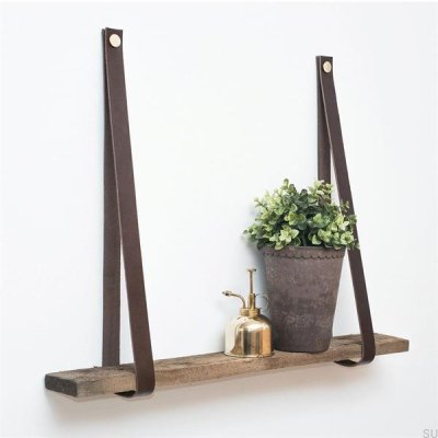 Regalhalter aus braunem Leder und Gold