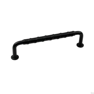 Länglicher Möbelgriff 1353 128 Schwarzes Metall Schwarzes Leder
