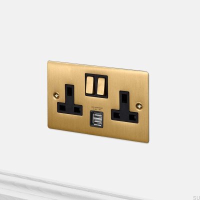 Zwei USB 3.1A Typ G UK 2G Buchsen, Messing, britischer Standard