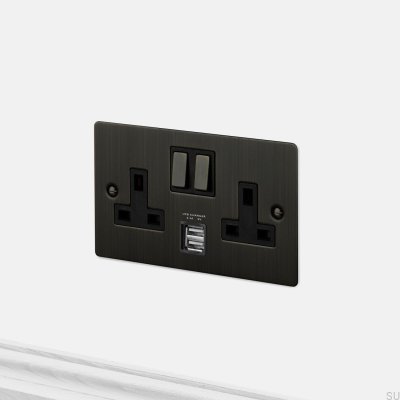 Zwei USB 3.1A Typ G UK 2G-Buchsen, Messing, gebrannte Bronze, britischer Standard