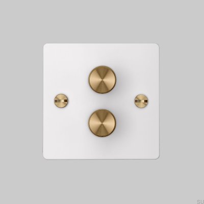 LED-Dimmer Cross 2G 120W Stahl Weiß mit Messing Britischer Standard