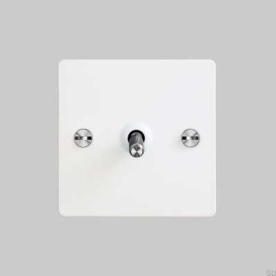 Einzelkreuzschalter, 1G, Stahl, Weiß mit Silber, Britischer Standard