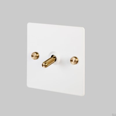 Einzel-Kreuzschalter, 1G, Stahl, Weiß, Messing, Britischer Standard