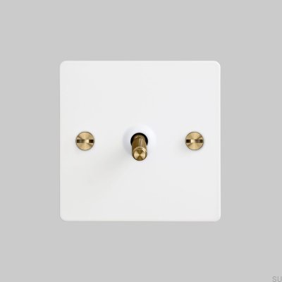 Einzel-Kreuzschalter, 1G, Stahl, Weiß, Messing, Britischer Standard