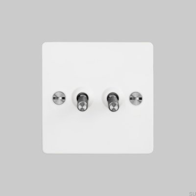 Doppelschalter Kreuz 2G Stahl Weiß mit Silber Britischer Standard