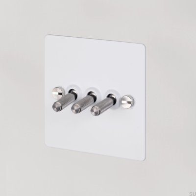 Dreifach-Schalterkreuz 3G Stahlweiß mit silbernen Details Britischer Standard