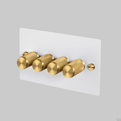 Cross 4G 120W LED-Dimmer, Stahlweiß mit Messing, britischer Standard