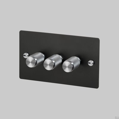 LED-Kreuzdimmer 3G 120W Stahl Schwarz mit Silber Britischer Standard