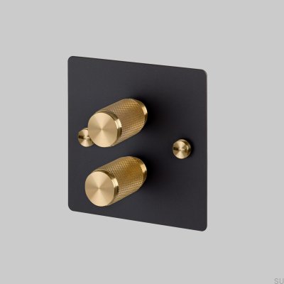 Cross 2G 120W LED-Dimmer, Stahl Schwarz mit Messing, Britischer Standard