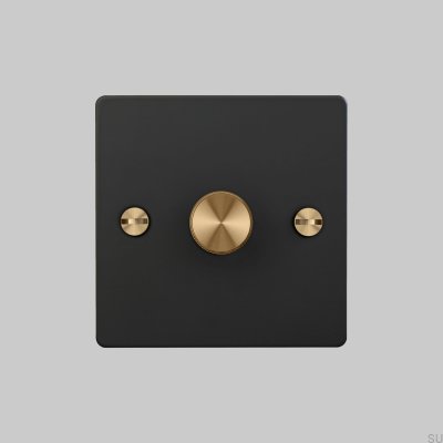 Cross 1G 120W LED-Dimmer, Stahl Schwarz mit Messing, Britischer Standard