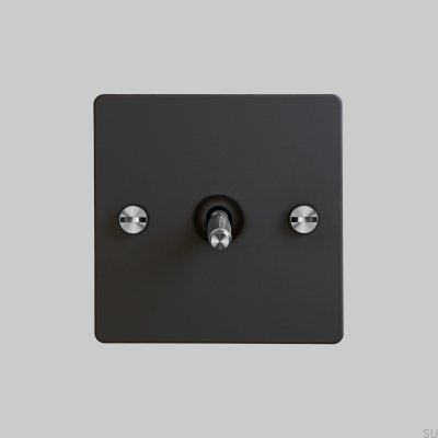 Einzelkreuzschalter, 1G, Stahl, Schwarz mit Silber, Britischer Standard