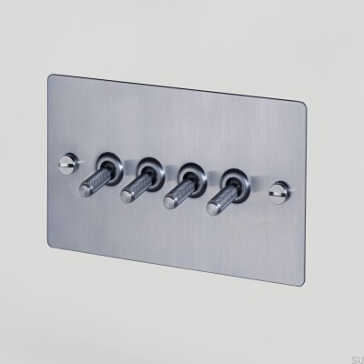 Cross 4G Vierfachschalter, Stahl, Silber, Britischer Standard