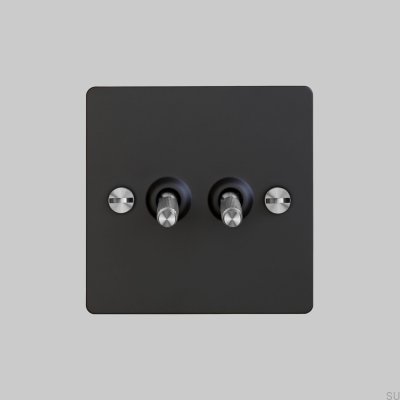 Doppelschalter Kreuz 2G Stahl Schwarz mit Silber Britischer Standard