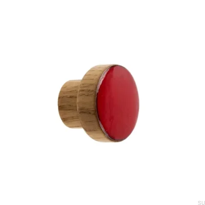 Möbelknopf Schlicht, Holz, Emailliert, Rot, Öl, Farblos, Halbmatt