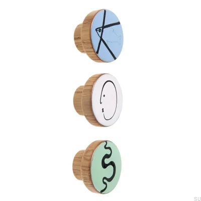 Möbelknopf Alphabet Holz Blau Emaille - Öl Farblos Halbmatt