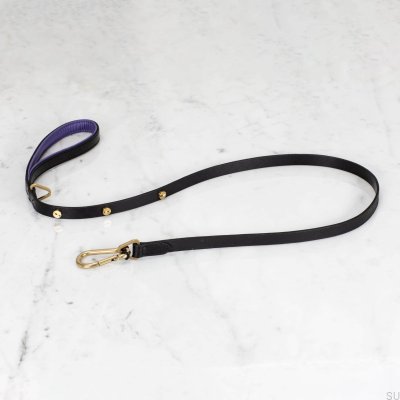 Cross 15 Leder-Hundeleine, schwarz mit goldenen Details