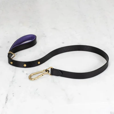 Cross 27 Leder-Hundeleine, schwarz mit goldenen Details