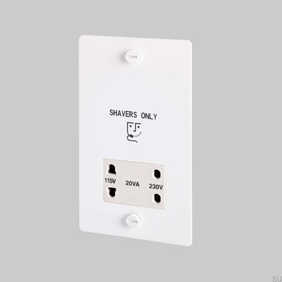 Rasiersteckdose 115 V/230 V, Stahl, Weiß, Britischer Standard