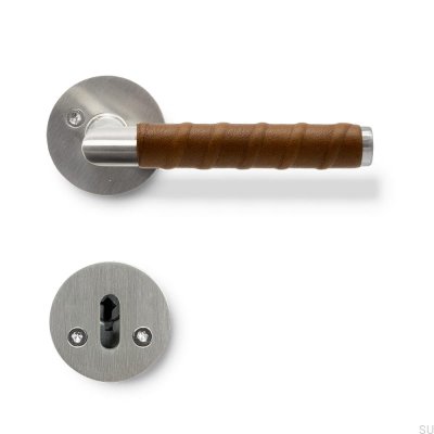 Kastrup 04 Silberner Türgriff mit braunem Leder, Standard skandinavisch