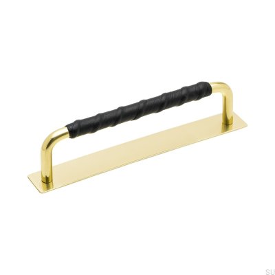 Länglicher Möbelgriff mit Polster Royal Deluxe 128 Messing Schwarzes Leder