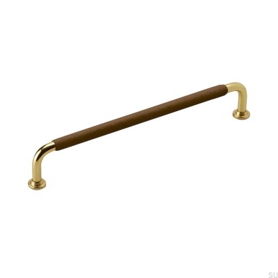 Länglicher Möbelgriff 1353 192 Messingbraunes Leder