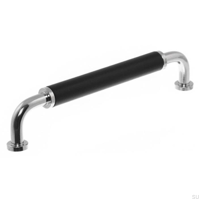 Länglicher Möbelgriff 4820M 128, poliertes Nickel mit Schwarz